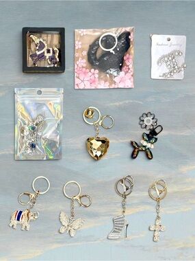 Pick 1 Keychain Charm - Gold Heart, Crystal Butterfly, Cross & More